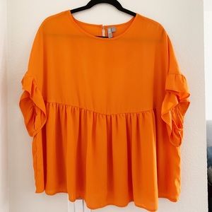 Smock Top with Ruffle Sleeve